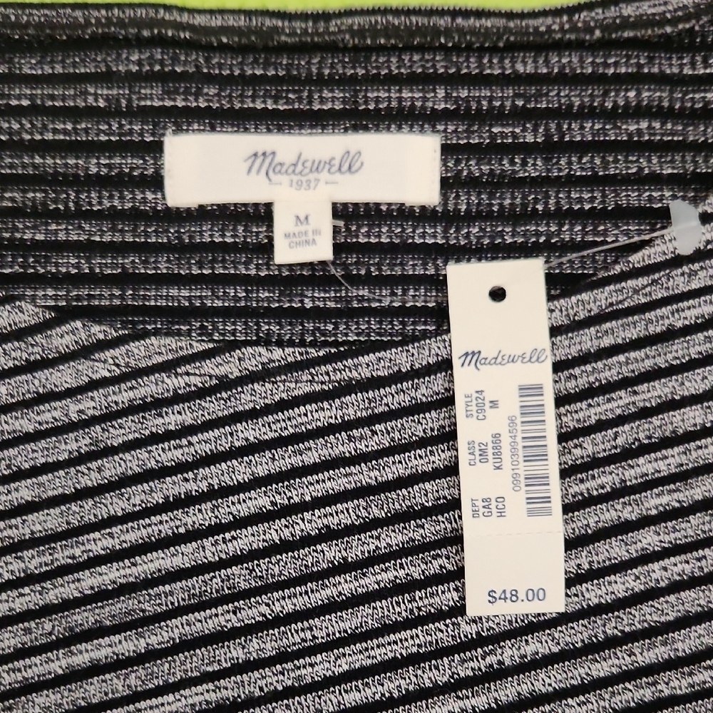 NWT Madewell Black and Gray Striped Sleeveless Crossover Tank Top Size Medium - Picture 2 of 7